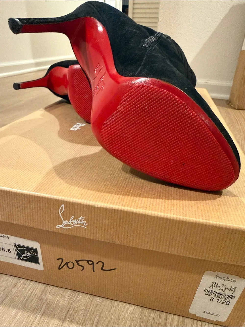 Christian Louboutin Black Suede Over-the-Knee Stiletto Boots with Red Soles